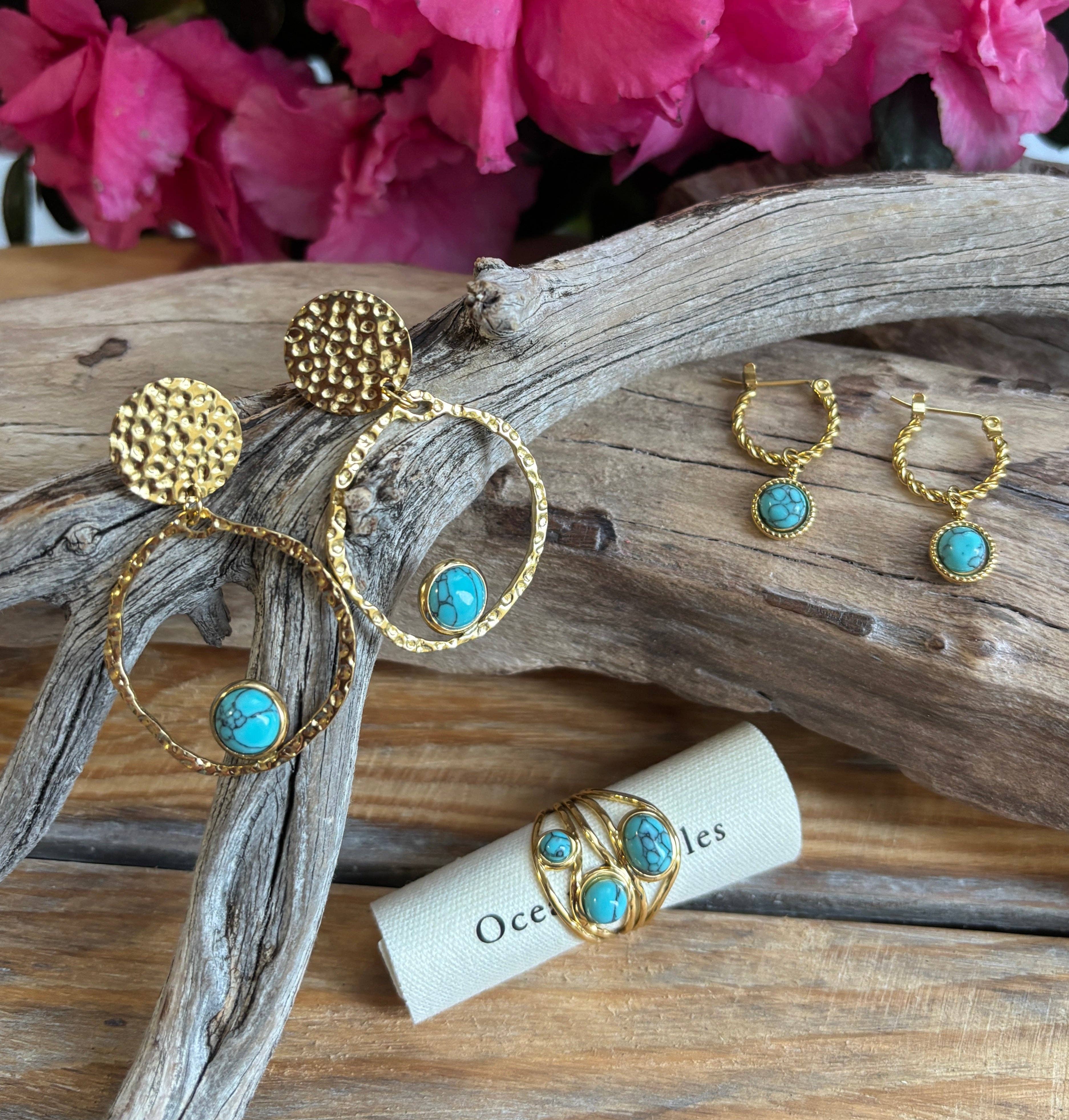 Ocean Ripples – Engroshandel Statementring – Justerbar ring med flere bånd i 18 kt forgyldt turkis3