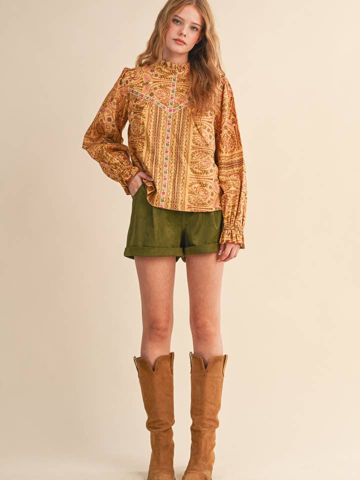 &MERCI - Wholesale Blouse - Women's - EXCLUSIVE FLORAL PRINT TOP WITH FLORAL TRIM MTP452816