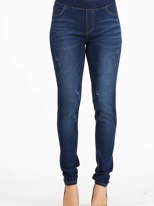Mid Rise Distressed Stretch Denim Jeggings Pants for wholesale by Bagel
