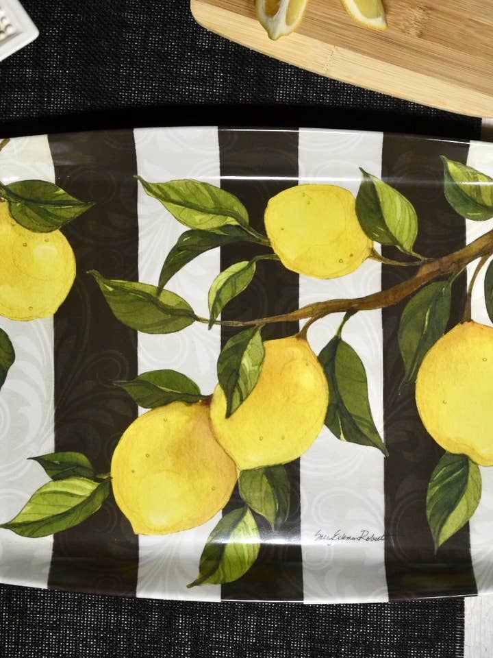 Lemon Branch Striped Bamboo Serving Hostess Tray for wholesale by Bamboo Table