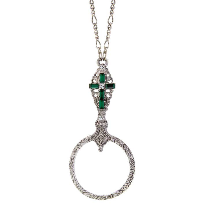 Symbolen van geloof Pewter Crystal Cross ronde vergrootglas voor wholesale door 1928 Jewelry