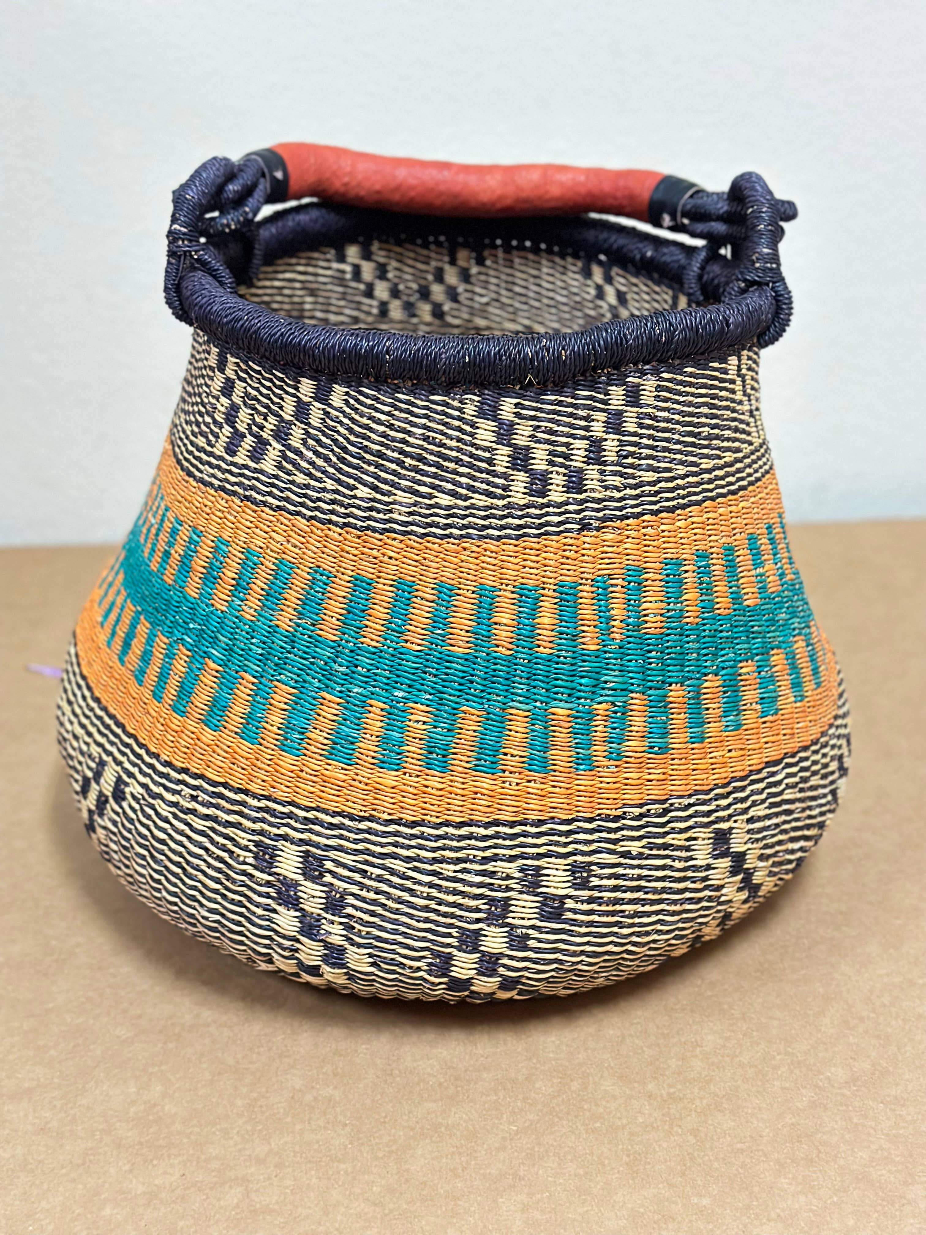 The African Home Goods - Wholesale Basket - Ghana Pot Basket Orange - diameter: 16"-18"; depth: 13"-15"4