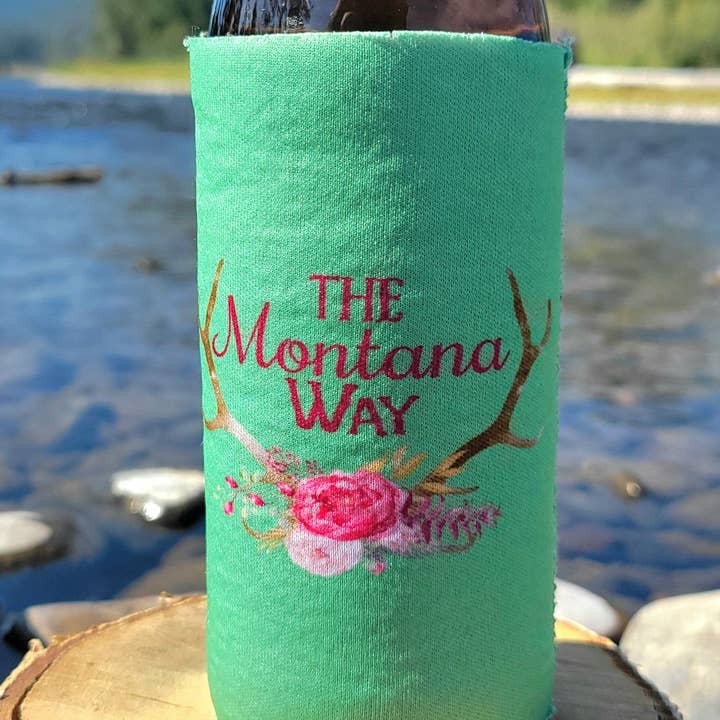 Floral Antlers Slim Koozie in Mint for wholesale by The Montana Way