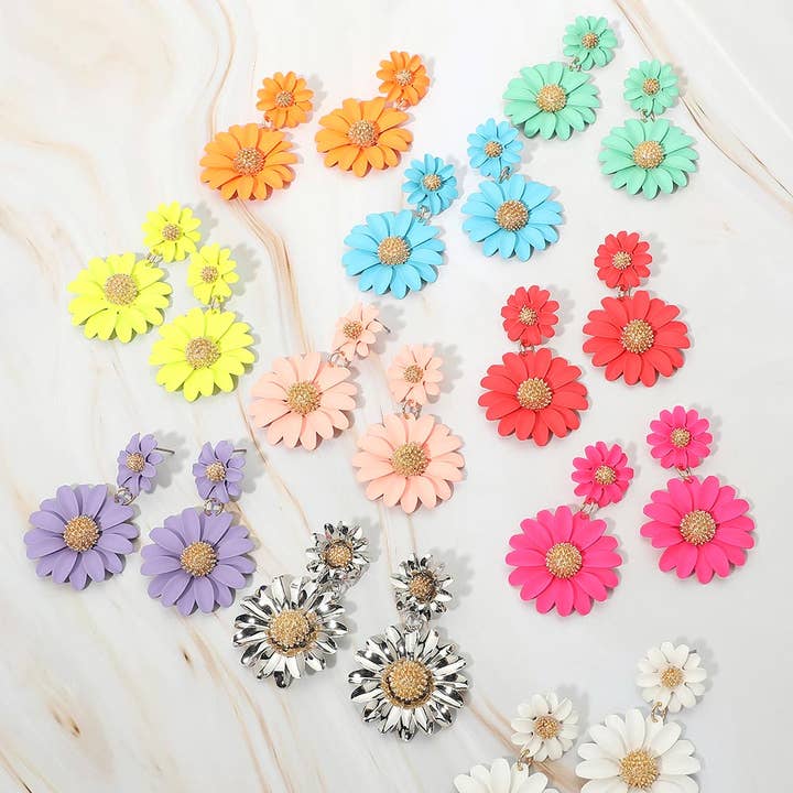 Boucles d'Oreilles Pendantes à Double Fleur pour la vente par Sensibling Corp.