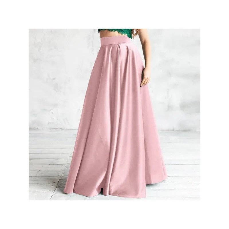 Sheer Trend - Wholesale Skirt - Women's - Satin High Waist A Line Midi Skirt5