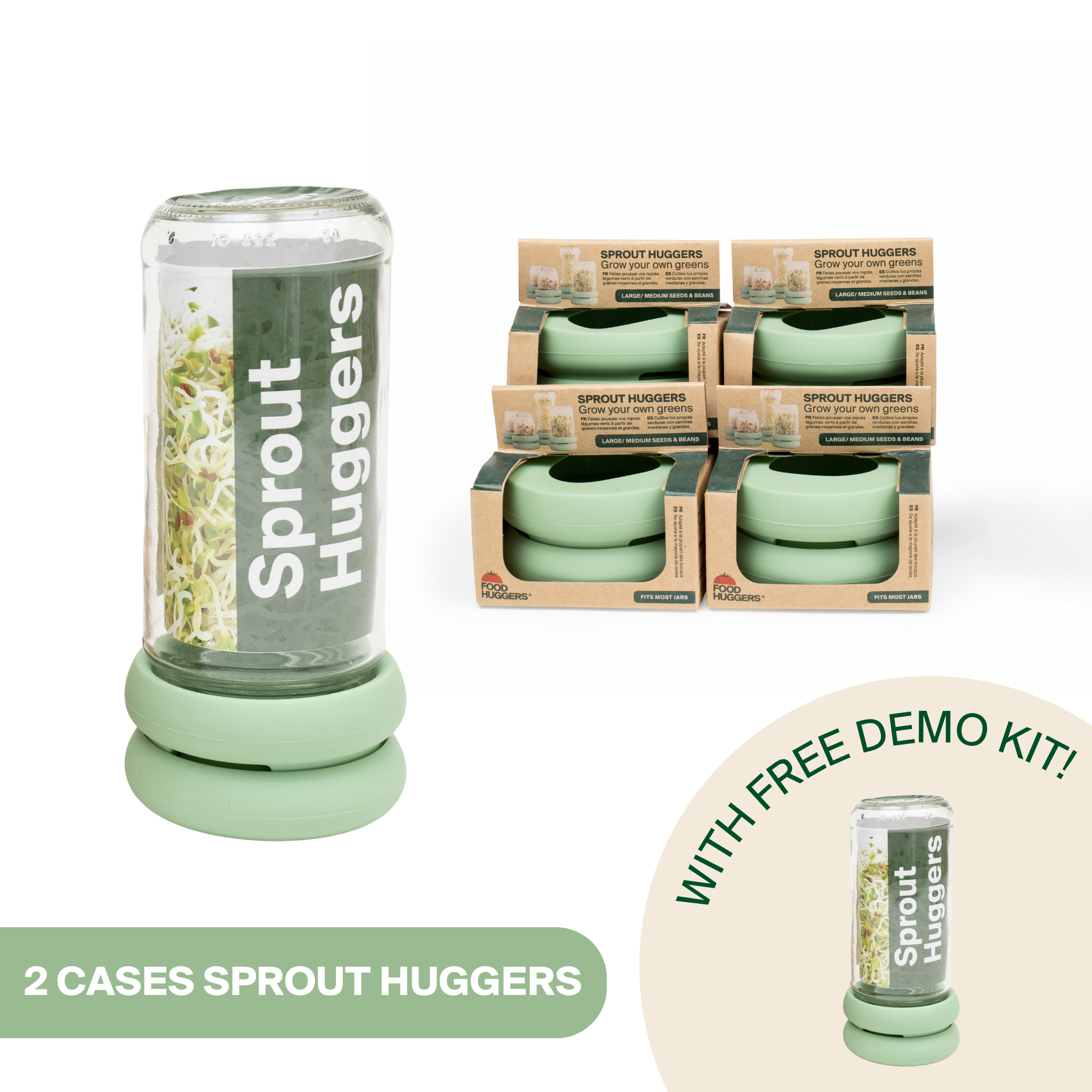 Food Huggers - Wholesale Garden Tool - Silicone Sprouting Lids – Case Pack w/ Demo Kit1
