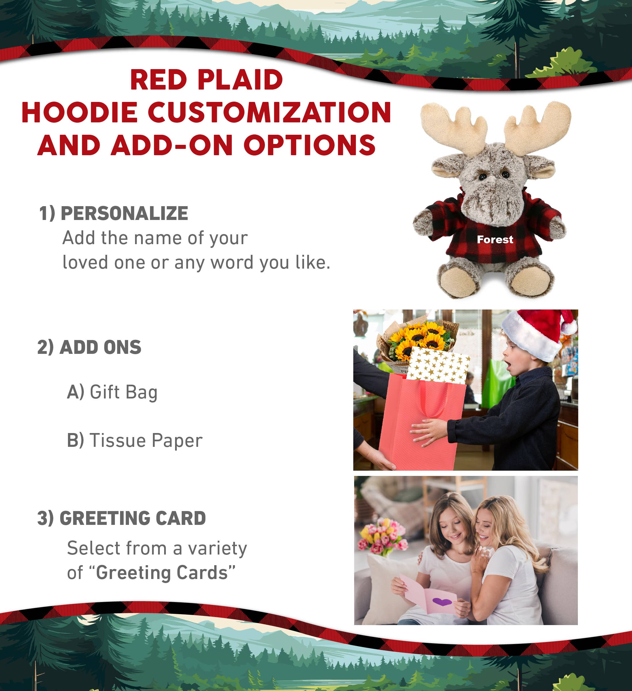Cota Global - Wholesale Stuffed/Plush Toy - Kids & Baby - Plush Red Plaid Hoodie - Super-Soft Plush - Sitting Moose1