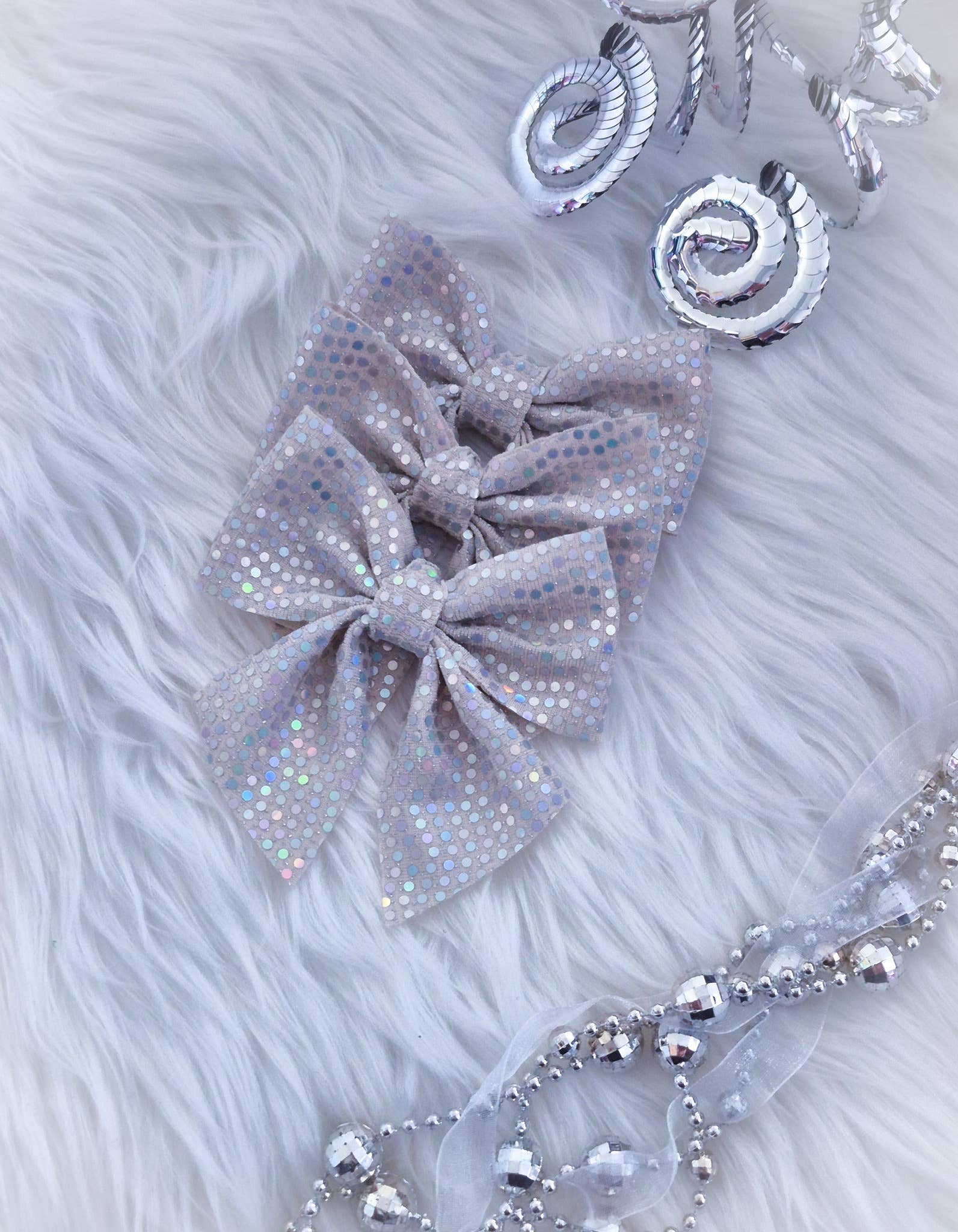 Dainty Delights Creations - Wholesale Hair Bow - Kids - Mini Annabelle Bow-White Iridescent Disco Dot Wholesale0