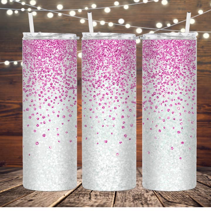 Pink glitter on white for wholesale by Kazali Creations