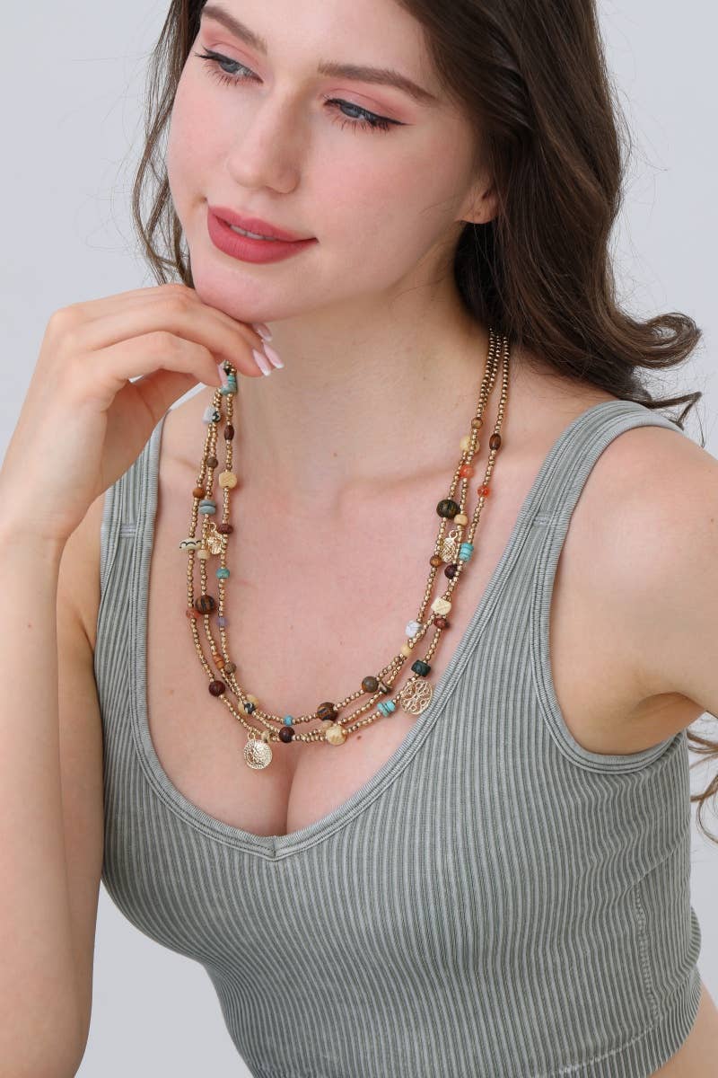 Leto Accessories - Wholesale Beaded/Pearl Necklace - 🌿 Earthbound Charm Multi-Bead Necklace3