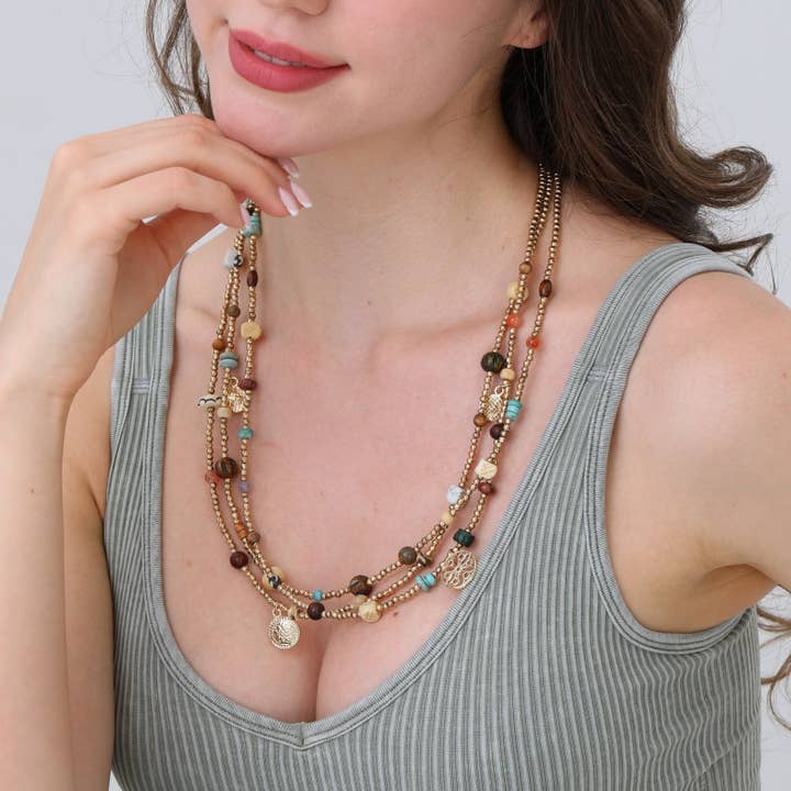 Leto Accessories - Wholesale Beaded/Pearl Necklace - ๐ฟ Earthbound Charm Multi-Bead Necklace3