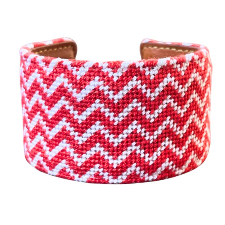 Red and White Chevron Needlepoint Cuff for wholesale by York Design Co