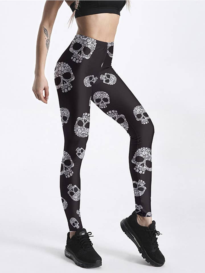 Svart Leggings för kvinnor med personligt tryck skalle för wholesale på Faire