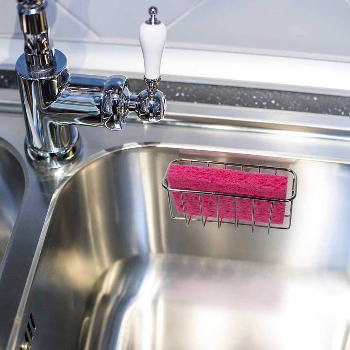 Jolitee Silver Stainless Steel Suction Cup Sink Caddy for Sponges or Soap with Extra Suction Cups for wholesale on Faire2