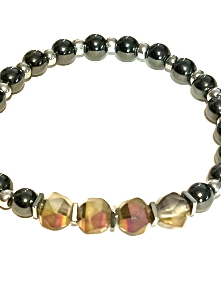 Pulsera elegante de hematita y cristal, color morado facetado para venta al por mayor de Beaded Vision Jewelry
