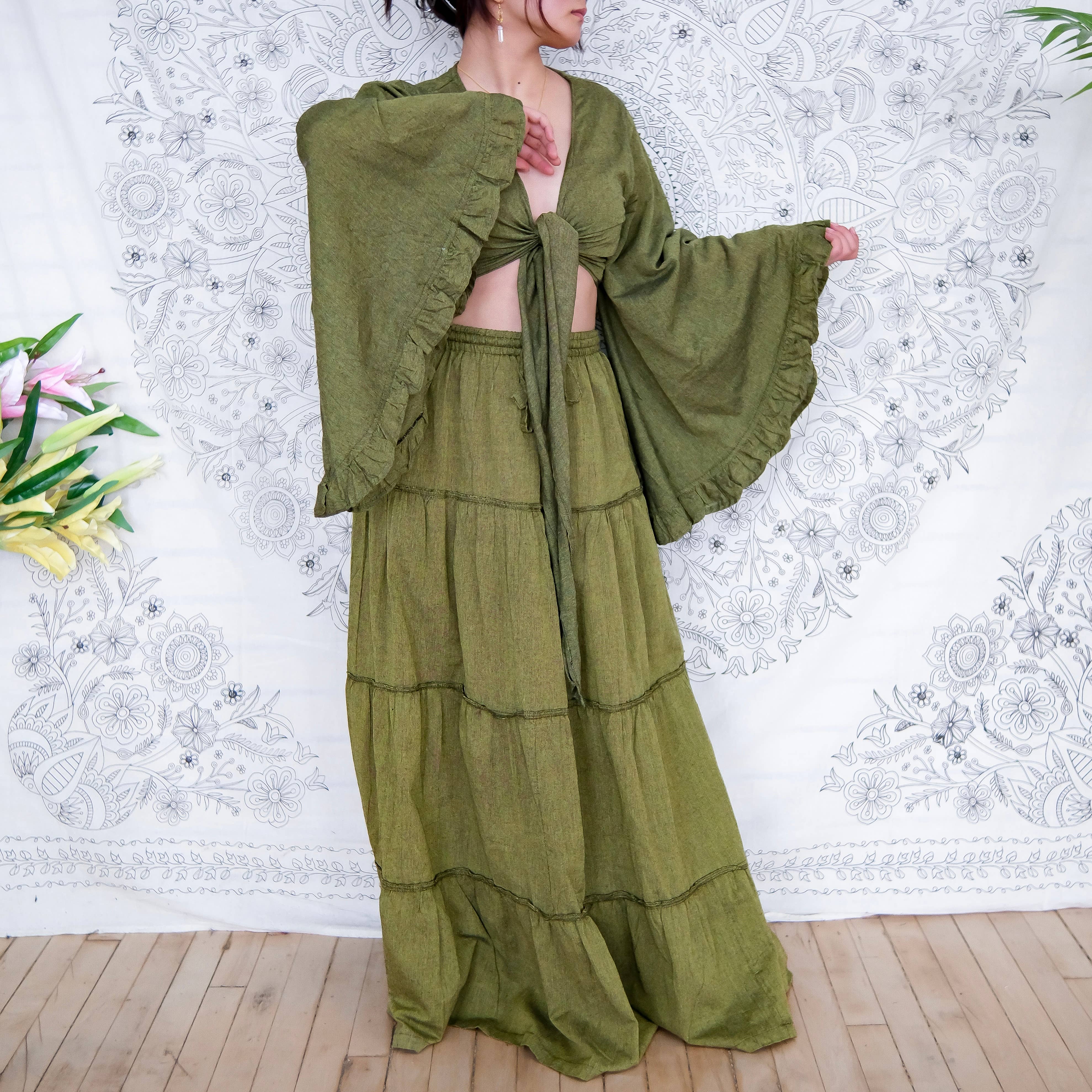 Karma Nepal Crafts - Vendita all'ingrosso Completo top e gonna - Donna - Set top con gonna fluida in cotone a strati con maniche a balze10