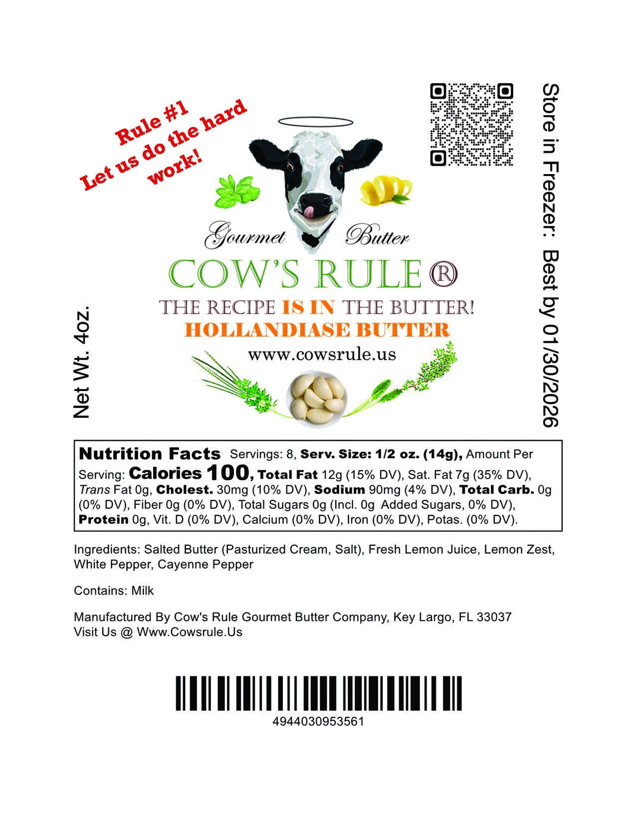 Cow's Rule Gourmet Butter Company – wholesale Butter – Hollandaise Compound Butter 4oz.2