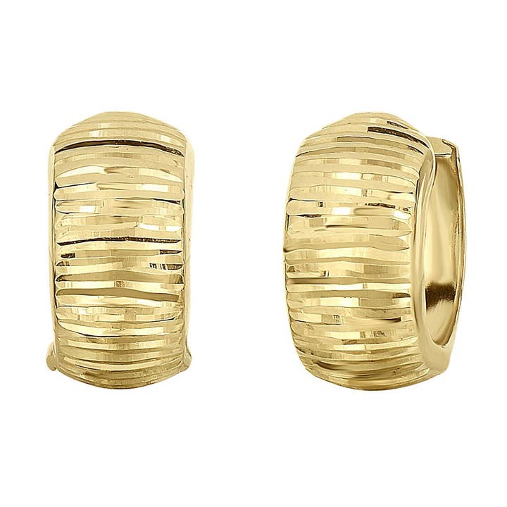 Brinco confortável em ouro amarelo 14K 7,3X15,7 mm meio brilhante+meio diamante corte com fecho de pressão por atacado de The Diamond Deal