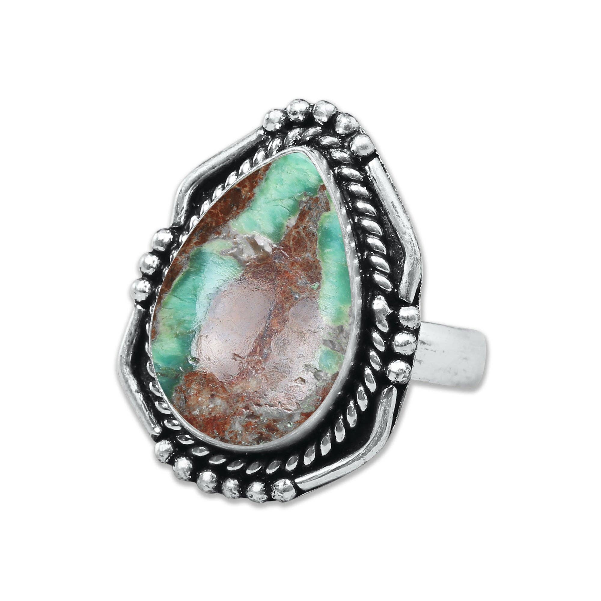 Handmade Jewels - Wholesale Cocktail/Statement Ring - Chrysoprase Matrix Rings – Silver-Plated, Handmade, Assorted Sizes (Made to Order)12