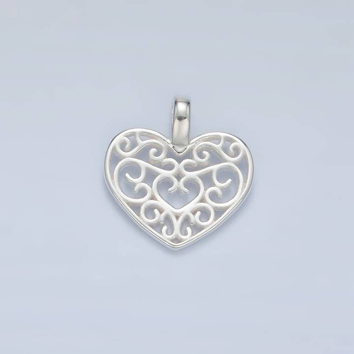 S925 Sterling Silver Filigree Open Heart Pendant | SL-507 for wholesale by Aim Eternal
