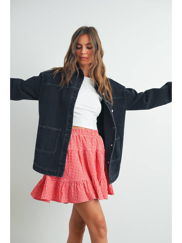 BUTTERMELON - Wholesale Skirt - Women's - High Waist Tiered Check Skirt - BMS7530-B