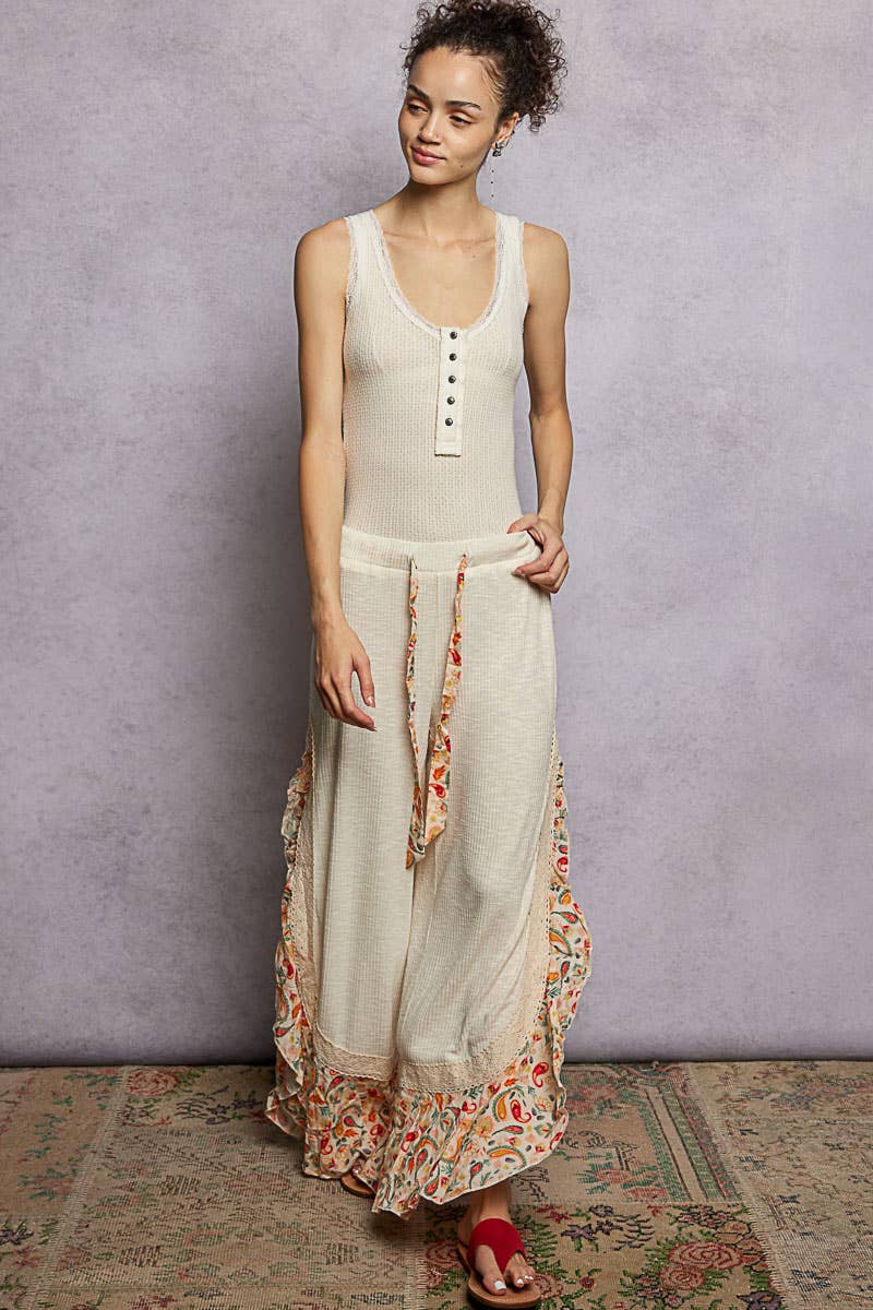 Pol Clothing - Wholesale Pants - Women's - Floral Pattern Ruffle Detail Ribbed Knit Pants28