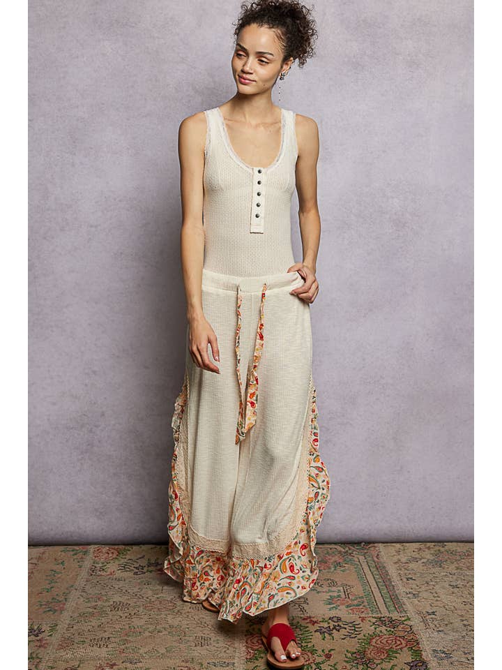 Pol Clothing - Wholesale Pants - Women's - Floral Pattern Ruffle Detail Ribbed Knit Pants28