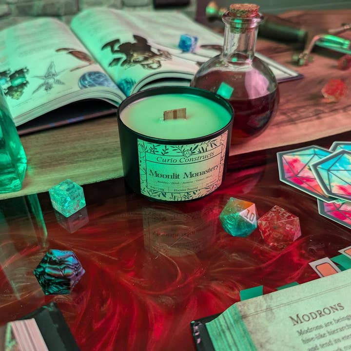 Curio Constructs - Wholesale Jar/Filled Candle - Moonlit Monastery | Fantasy Soy Wax Wood Wick Candle2