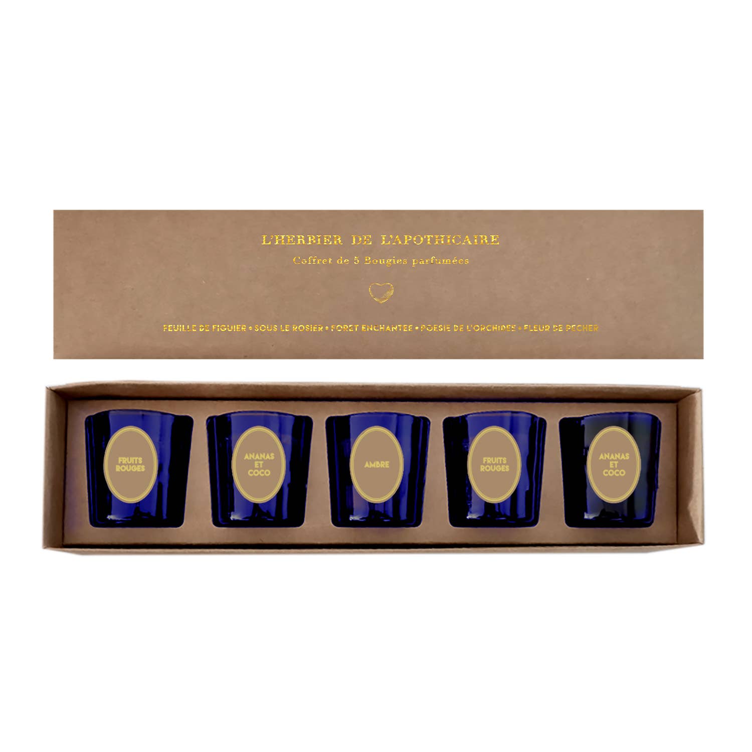 Opjet Paris - Wholesale Jar/Filled Candle - Set of 5 blue Herbier candles D4.5 H5cm0