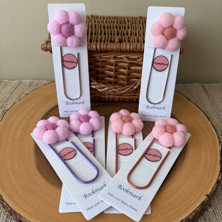 ForgetBKnot - Wholesale Bookmark - Flower Bookmark/ Oversized Paper Clip/ Pompom & Felt Flower 11