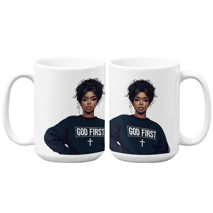 God First Large Mug 15oz | Black Woman for wholesale by Educup Yourself