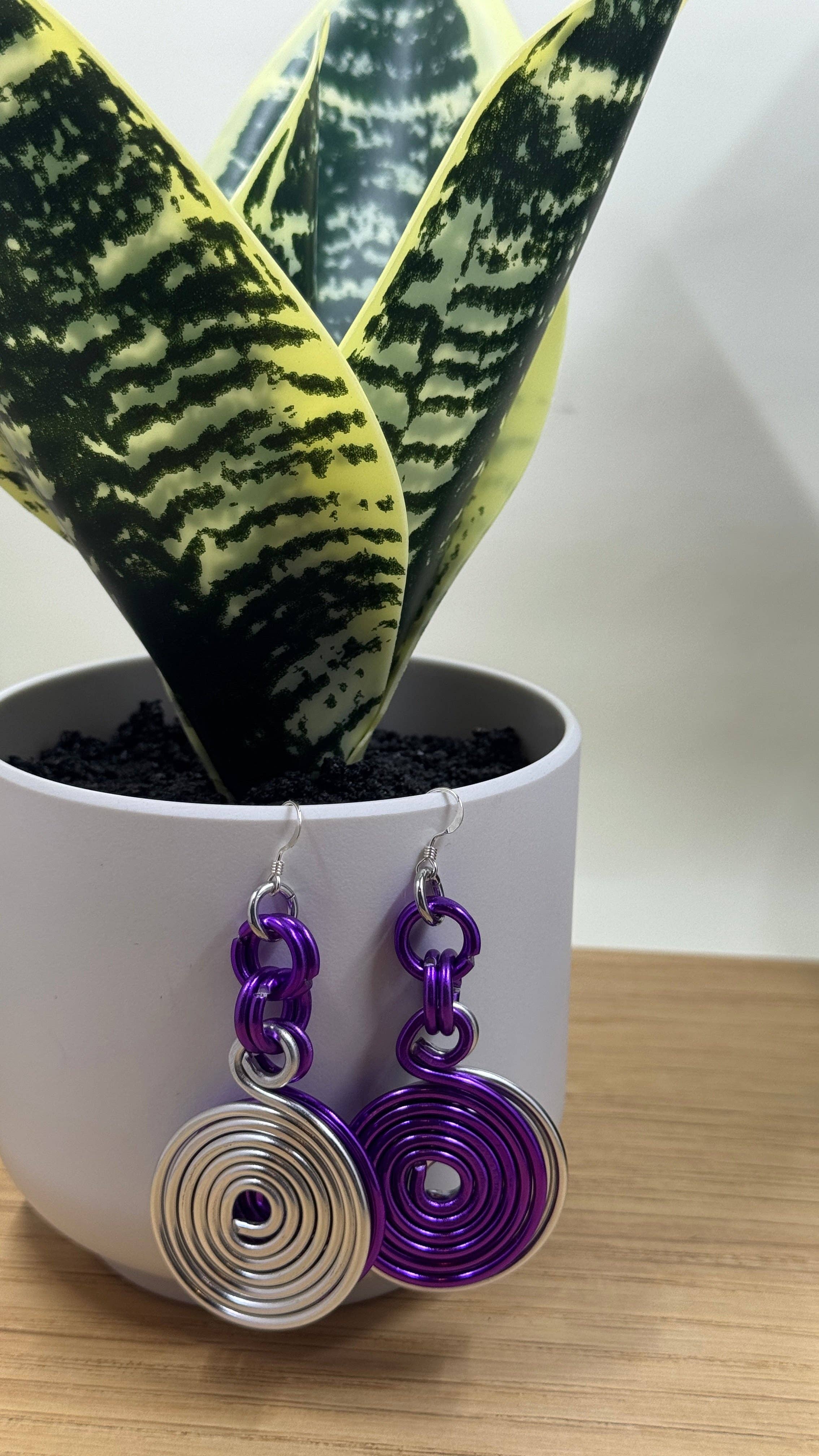 Jewelry With Me - Wholesale Dangle Earrings - Silver and Purple Double Disk Earrings with Sterling Silver Ear Wires3