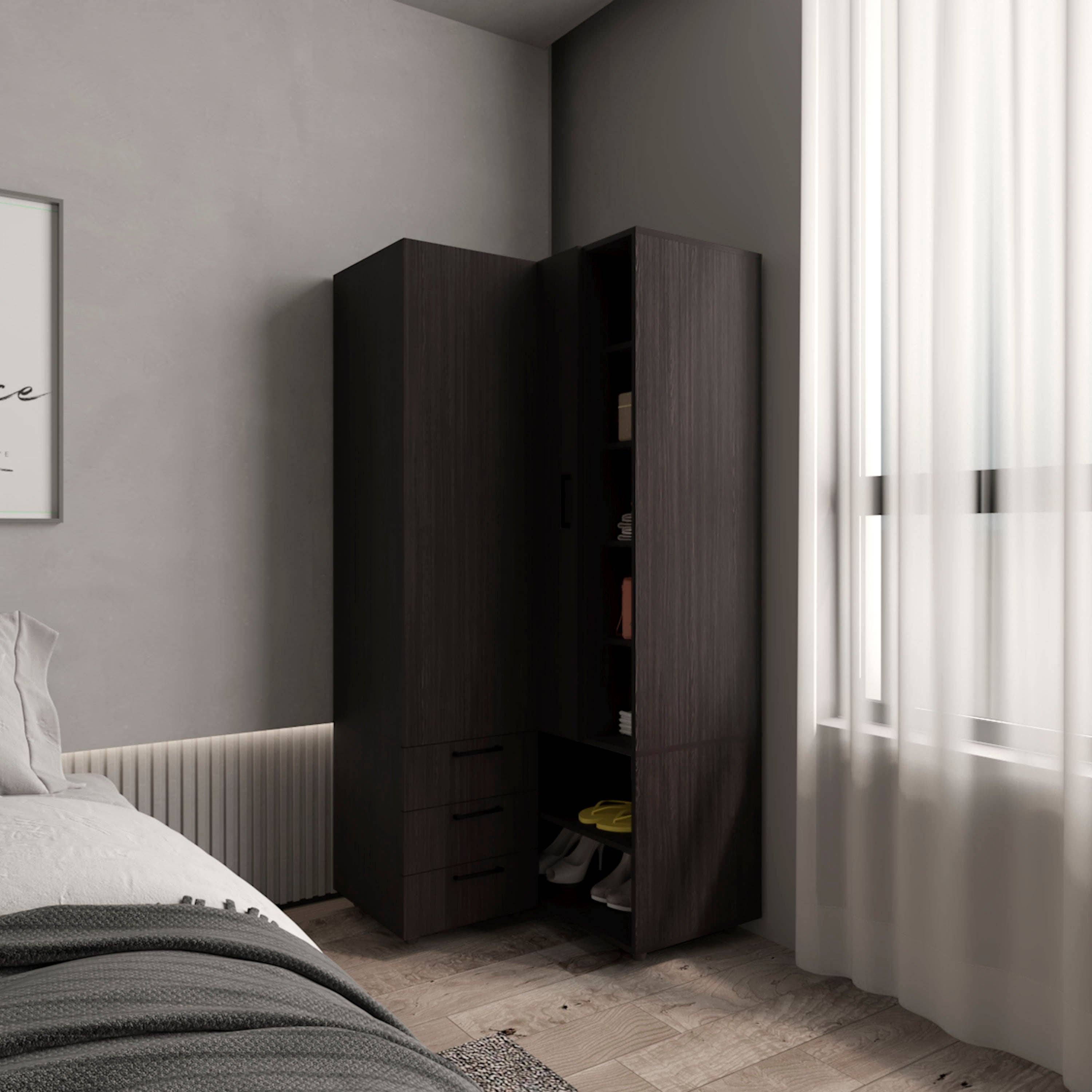 TUHOME FURNITURE - Wholesale Bedroom Furniture - Toulouse Corner Armoire With Double Doors And Interior Shelves, Space-Saving Wardrobe6