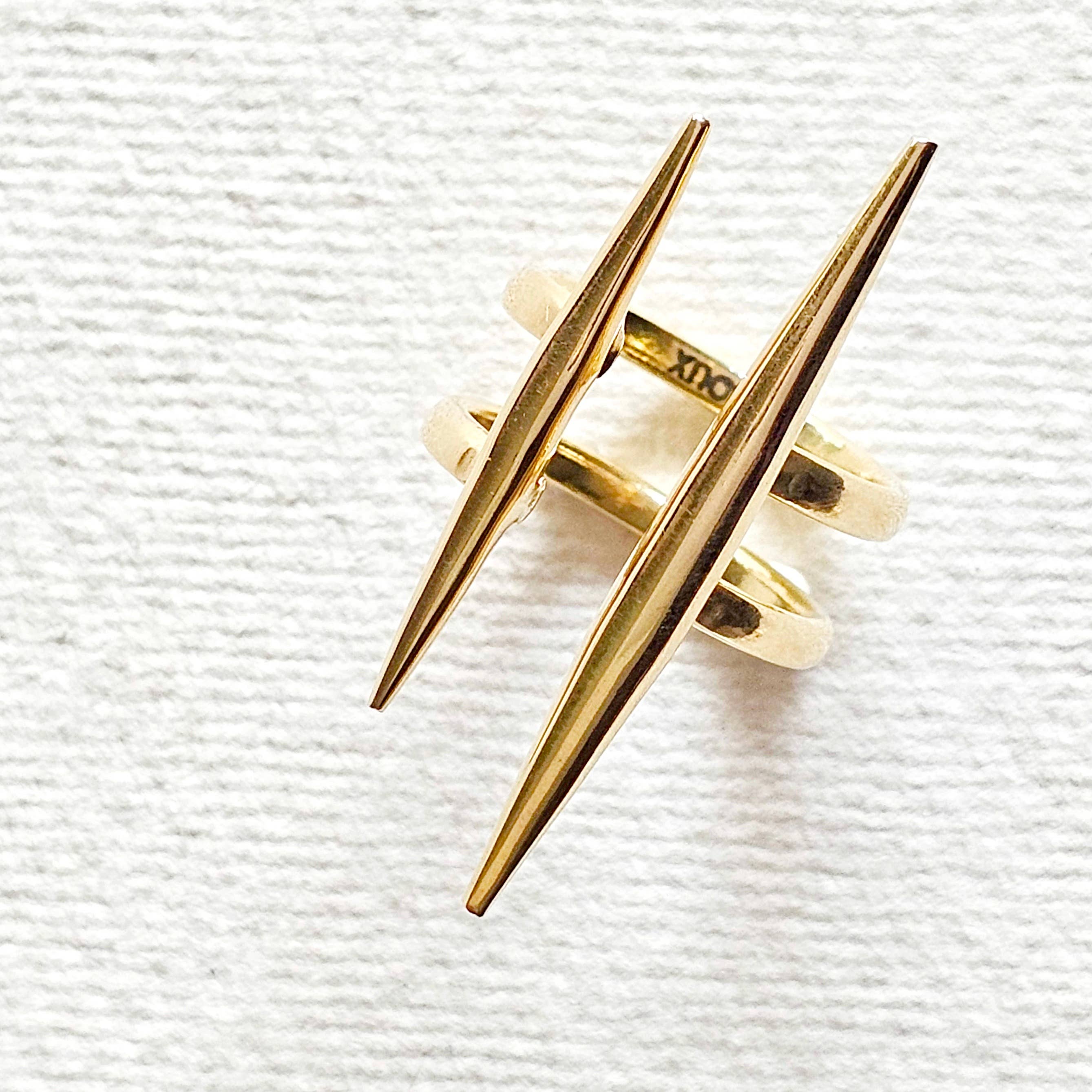 Bisjoux – wholesale Band/stacked ring – Solid brass double spike needle adjustable ring handcrafted 2