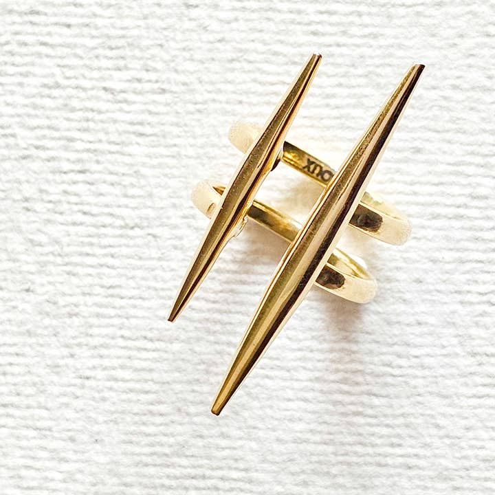 Bisjoux - Wholesale Band/Stacked Ring - Solid brass double spike needle adjustable ring handcrafted 2