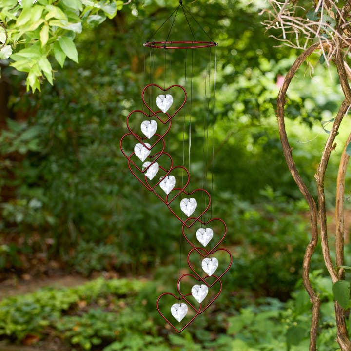 Red Crystal Heart Spiral Suncatcher Wind Chime - 36" for wholesale by RCS Gifts