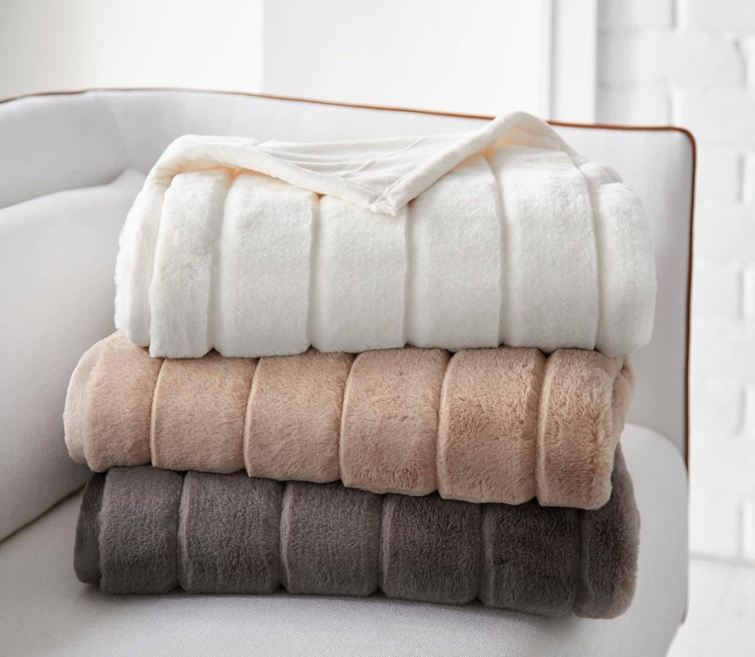 Crafted by Catherine - Wholesale Throw Blanket - Channel Cut Faux Rabbit Fur Throw 50" x 60"3