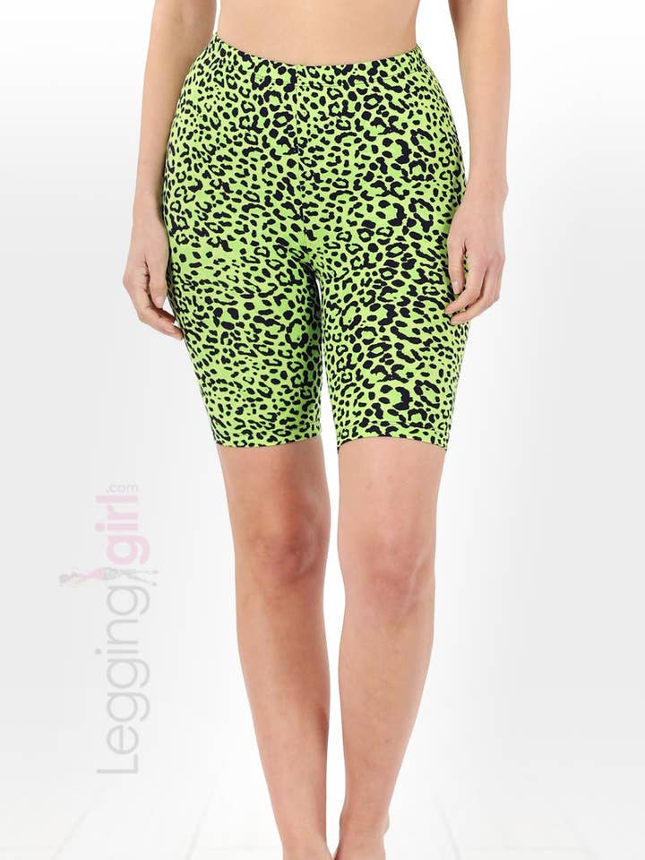 Buttersoft Biker Shorts - Green Leopard for wholesale by LeggingGirl.com