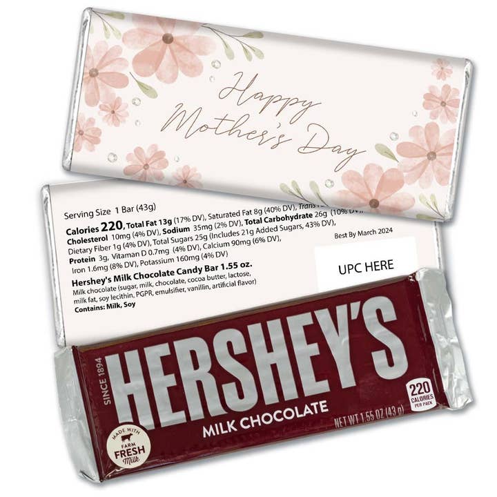 Just Candy - Wholesale Chocolate Bar - Mother's Day Wrapped Milk Chocolate Hershey's Bar - Peach Floral