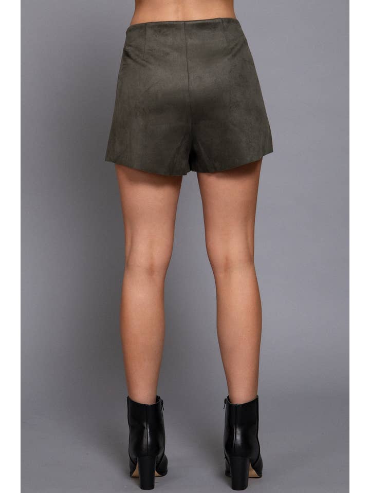 Active Basic | Active USA - Wholesale Shorts - Women's - Front Wrap Faux Suede Short Pants 7