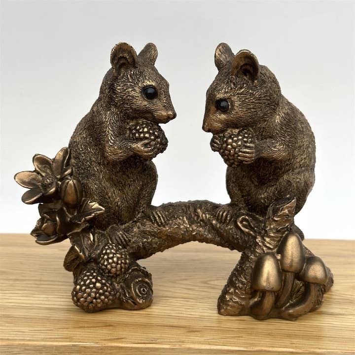 Two Mice on Branch figurine, Leonardo Reflections Bronzed range, gift boxed for wholesale by Animal Crackers