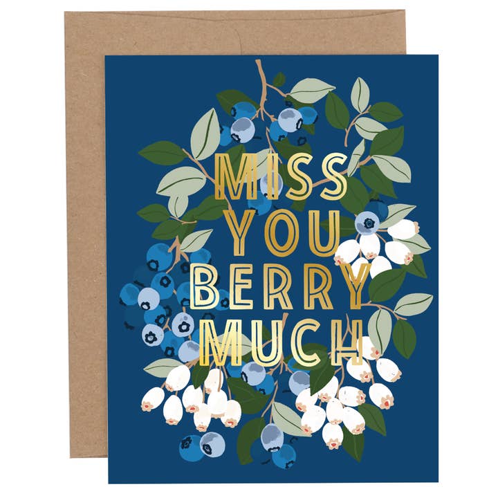 Berry Blue Missing You Blueberry Farm Greeting Card for wholesale by Paper Farm Press