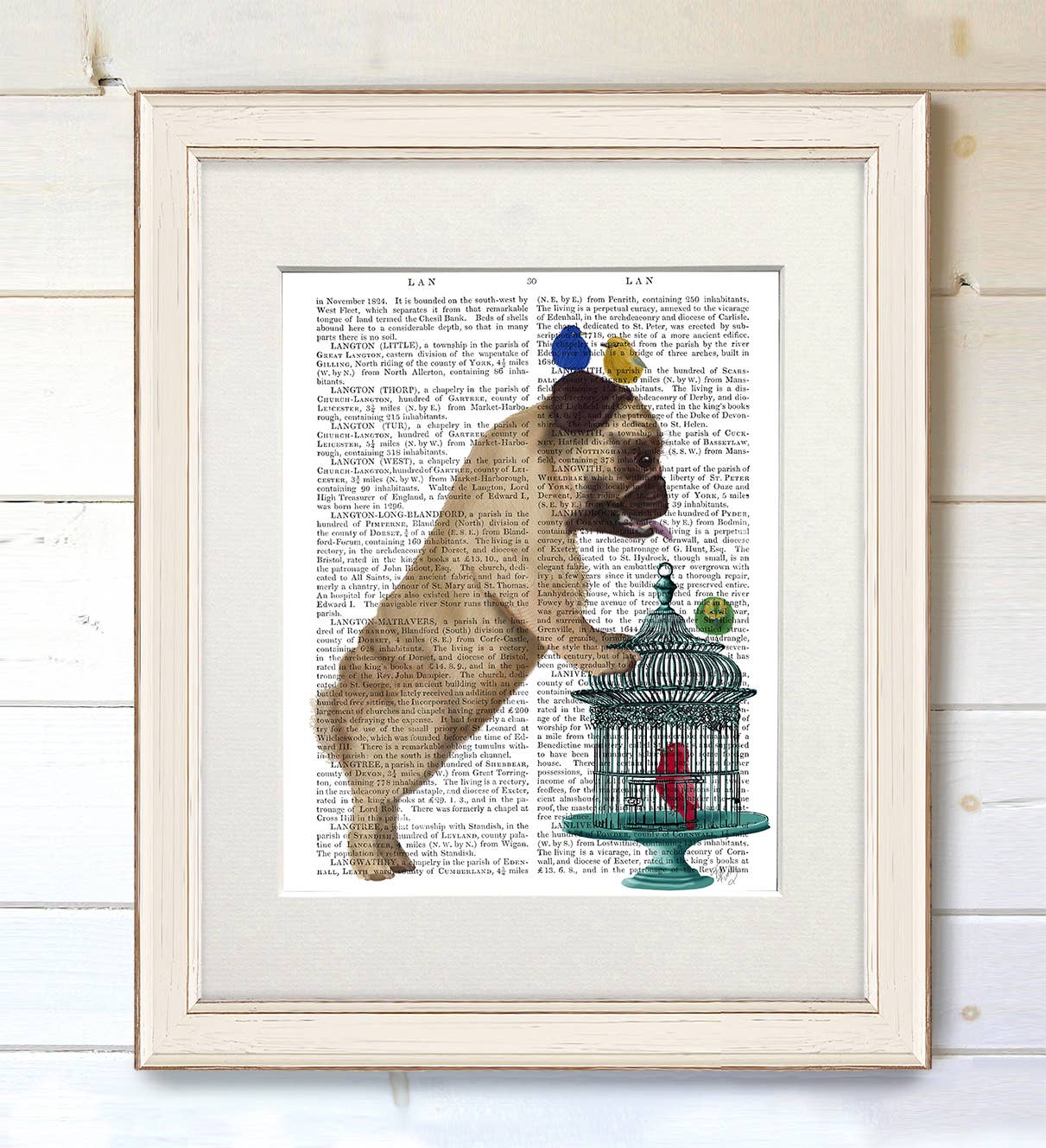 FabFunky Ltd - Wholesale Art Print - Pug and Birdcage, Dog Book Print / Art Print / Wall Art1