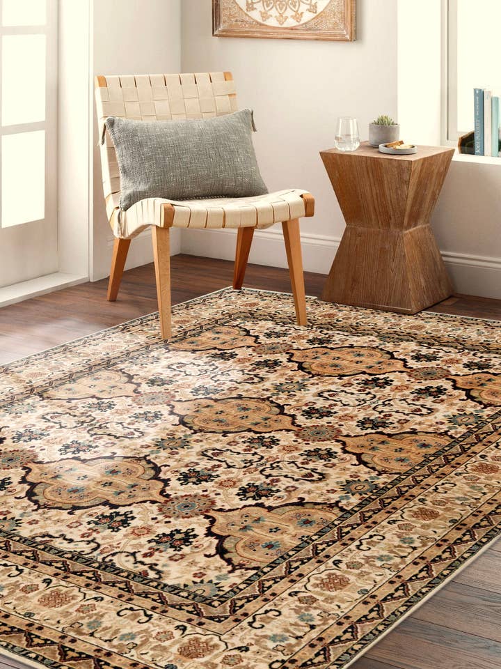 Tapete de Lã Floral Bege 8x10 Feito à Mão Clássico – 5566 por atacado de Aesthetic Homes LLC