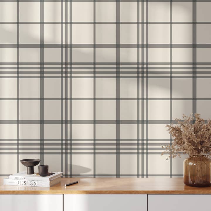 Vintage Plaid (Charcoal) Wallpaper for wholesale by Everett Park