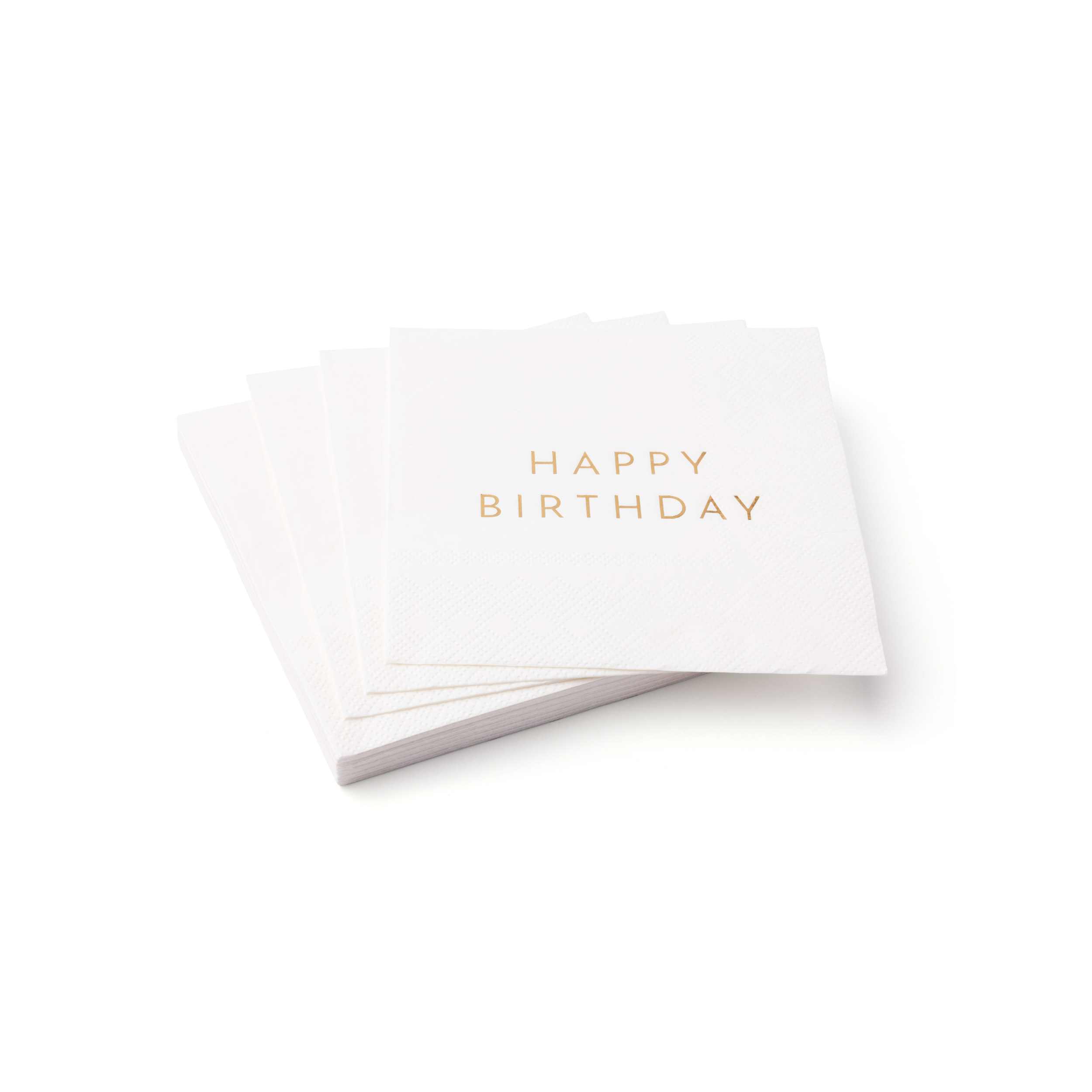 Bonjour Fête – wholesale Disposable napkin – WHITE & GOLD SIGNATURE HAPPY BIRTHDAY COCKTAIL NAPKINS1