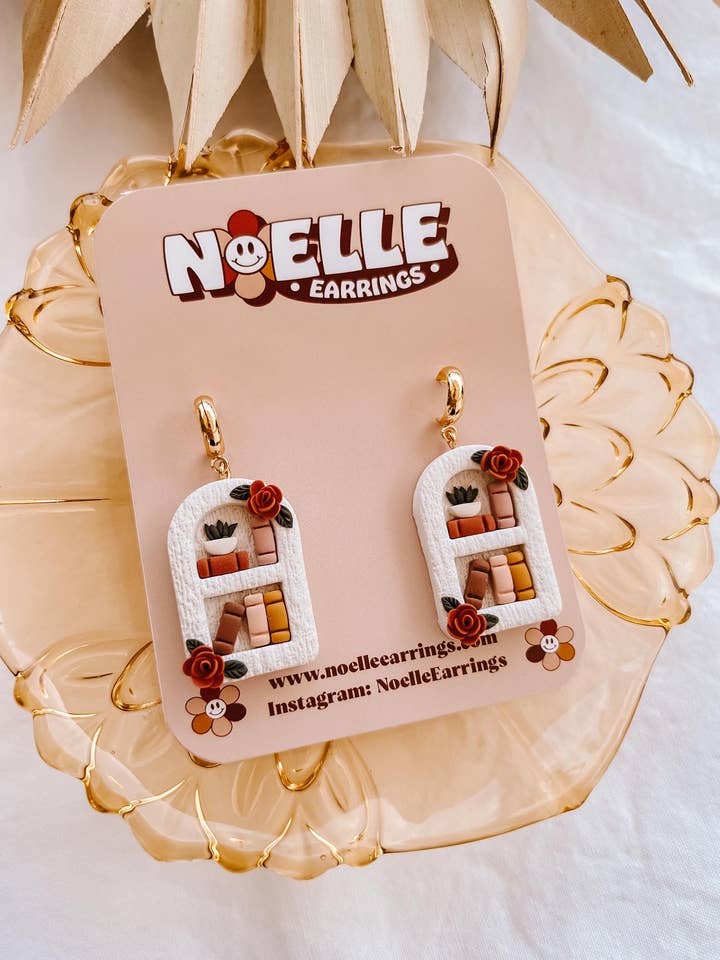 White Bookshelf Earrings | Polymer Clay Earrings for wholesale by Noelle Earrings