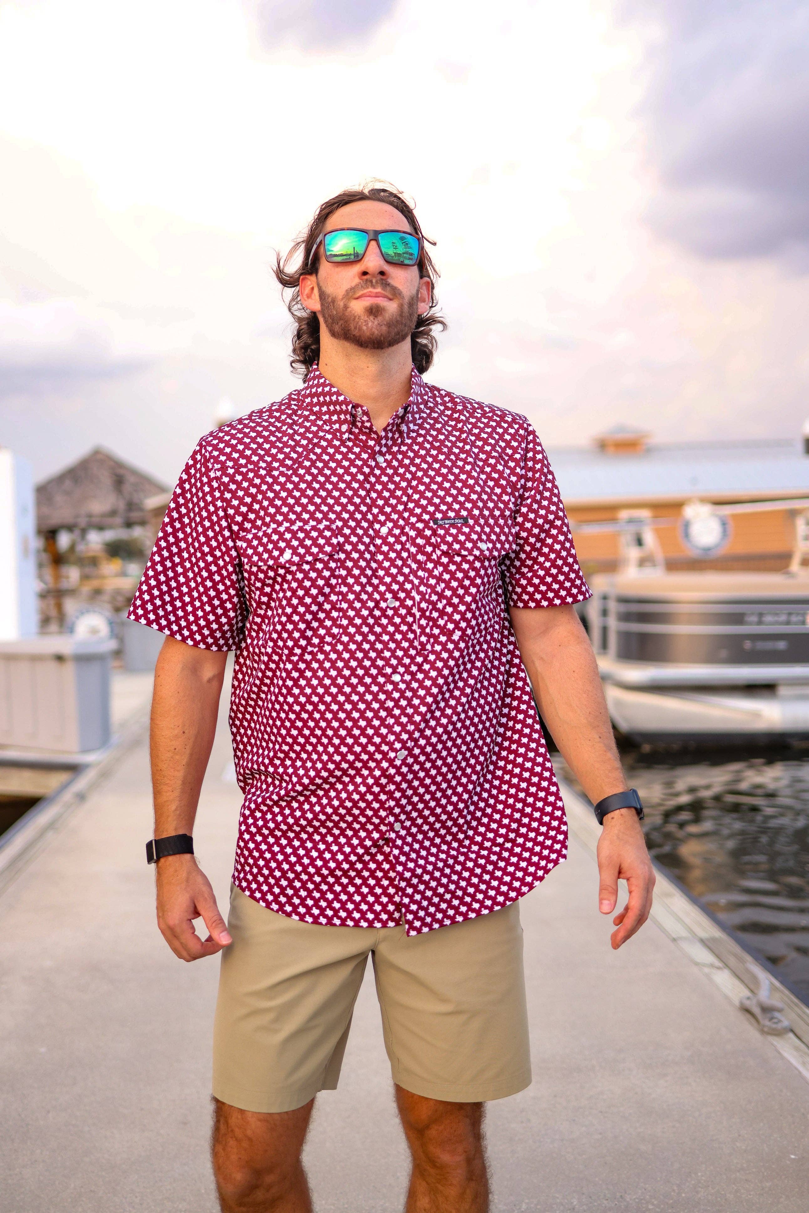 SALT WATER SOUL - Wholesale Button Down Shirt - Men's - The Maroon Pearl Snap Fishing Shirt