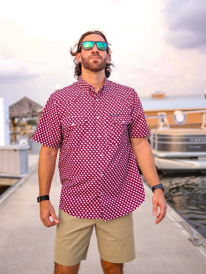 SALT WATER SOUL - Wholesale Button Down Shirt - Men's - The Maroon Pearl Snap Fishing Shirt0