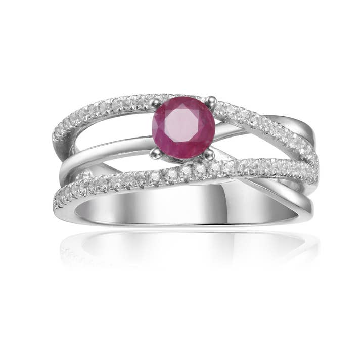 Bague en argent sterling avec pierres de naissance de juillet, rubis et saphir pour la vente par FCJ Jewelry LLC